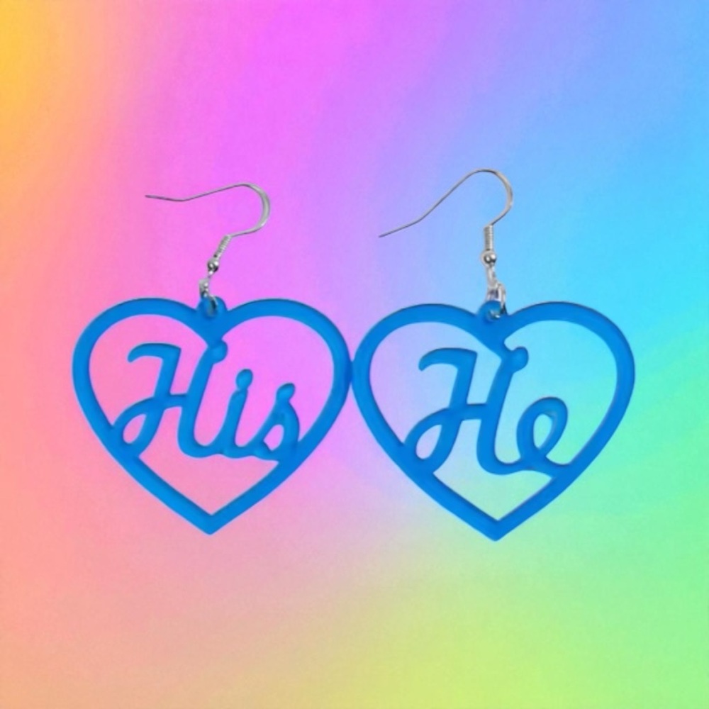 Blue Heart His/He Pronoun KitschyHeart Earrings